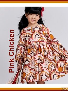 🐓Pink Chicken Dress, Multi-Color Rainbow - Sz 2T